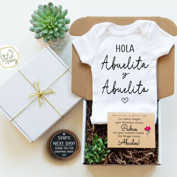 Pregnancy Announcement Anuncio de Embarazo Baby Onesie® Giftbox for Abuelita Abuelito Padres a Spanish Bebe Reveal para Abuelitos Abuelas