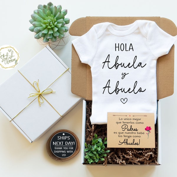 Pregnancy Announcement Baby Reveal Onesie® for Abuela Abuelo Padres in a Gift Box a Spanish Anuncio de Embarazo para Abuelitos Abuelas