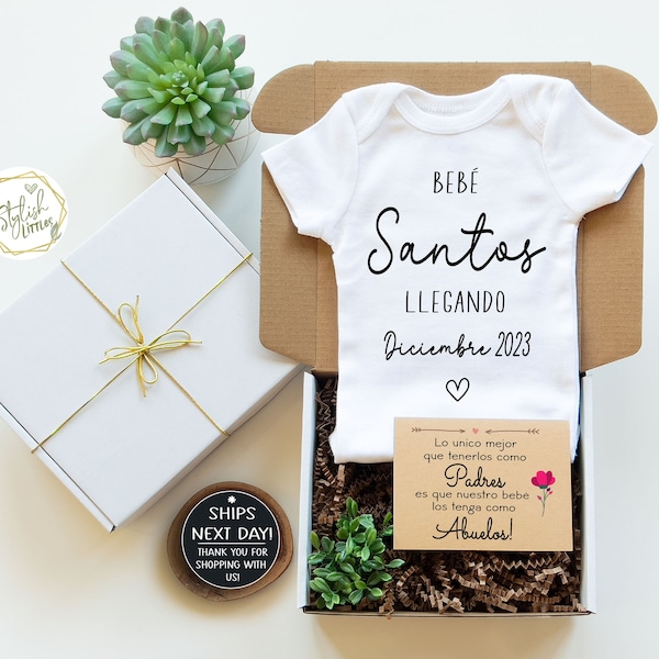 Personalized Pregnancy Announcement Baby Reveal Onesie® for Abuela Abuelo Padres in Gift Box Primer Nieto Anuncio de Embarazo para Abuelitos