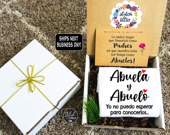 Pregnancy Announcement Bebe Onesie® a Spanish Baby Reveal to New Abuela Abuelo Abuelita Abuelito in a Gift Box, anuncio de embarazo onesie®