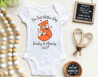 Cute 1st Mother's Day Personalized Baby Onesies® with Fox Design, First Mother's Day Baby Onesie® with Elephant Flamingo Bear Animal Print