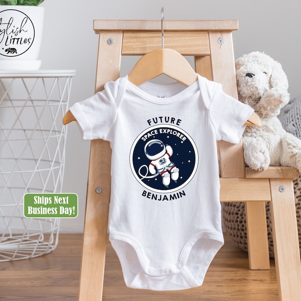 Future Astronaut Baby Onesie® - Planet Space Explorer Personalized Name Kids Shirt Bodysuit - Spaceman Kids Graphic Tee Shirt Baby Onesie®