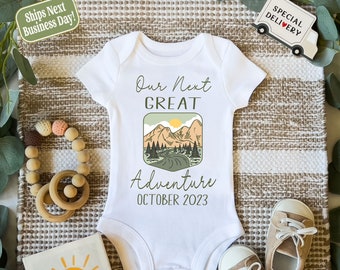 Pregnancy Announcement Baby Onesie® Bodysuit our Next Great Adventure Personalized Baby Reveal Announcement Onesie® with a Custom Due Date