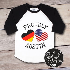 Custom Name Country Heart Flags Baby Onesie®, Country Ethnicity Pride Kids Personalized Raglan Shirt, Proud International Nationality Flags