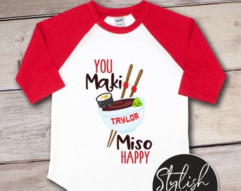 Personalized Funny Baby Onesie® You Maki MISO Happy, Custom Name Sushi Japanese Kids Raglan Shirt, Baby Shower Birthday Gift, Asian Sushi