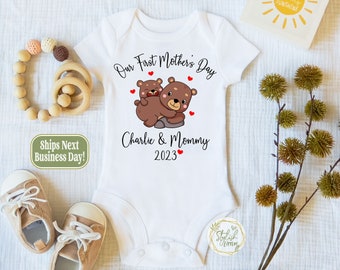 Personalized Happy Mother's Day Baby Bear Onesie® Shirt a Cute 1st Mother's Day Custom Name Animal Fox Dinosaur Elephant Koala Baby Onesies®