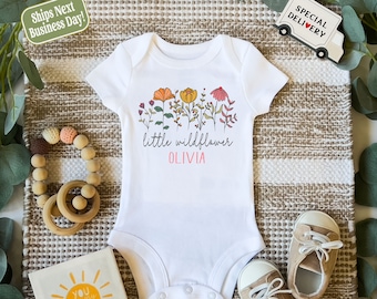 Personalized Name Little Wildflower Boho Baby Girl Onesie® a Custom Name Kids Shirt with Flowers Baby Shower Gift Onesie® Outfit Clothes