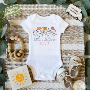Personalized Name Little Wildflower Boho Baby Girl Onesie® a Custom Name Kids Shirt with Flowers Baby Shower Gift Onesie® Outfit Clothes