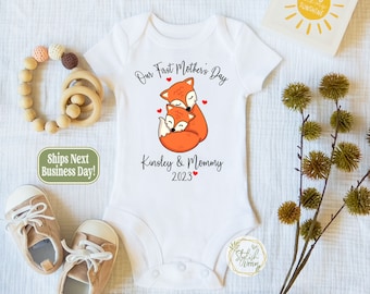 First Mother's Day Personalized Name Fox Baby Onesie® a Cute 1st Mother's Day Custom Name Animal Bear Dinosaur Elephant Koala Baby Onesies®