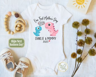 First Mother's Day Personalized Name Baby Dinosaur Onesie® a Cute 1st Mother's Day Custom Name Animal Bear Fox Elephant Koala Baby Onesies®
