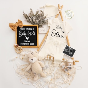 Baby Girl Pregnancy Announcement DIGITAL Social Media Post in Boho Modern Earth Tone Personalized Baby Girl Gender Reveal for Family Friends