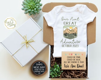 Great Adventure Pregnancy Baby Announcement Onesie® Gift Box Baby Reveal Gift for Outdoor Camping Nature Lover Husband New Dad Daddy Father