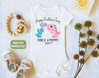 Happy Mother's Day Personalized Name Cute Baby Dinosaur Animal Onesie®, First Mother's Day Custom Name Lions Monkey Animal Baby Onesies®