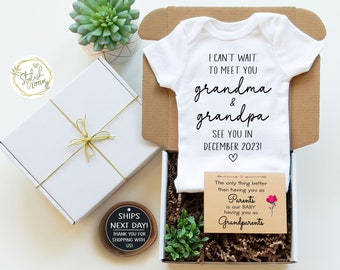 Personalize Pregnancy Announcement Baby Onesie® GiftBox for Grandma Grandpa Grandparents Auntie Uncle a Custom Baby Announcement Reveal Gift