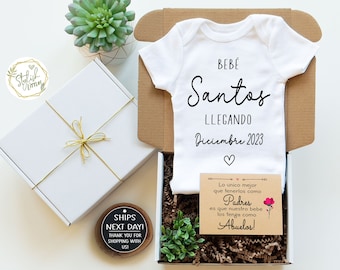 Personalized Pregnancy Announcement Baby Reveal Onesie® for Abuela Abuelo Padres in Gift Box Primer Nieto Anuncio de Embarazo para Abuelitos
