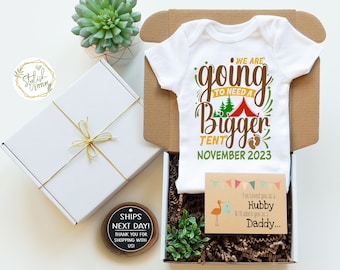 Need a Bigger Tent Camping Pregnancy Announcement Adventure Baby Onesie® Gift Box for Husband Hubby New Dad Daddy Father Baby Reveal Onesie®