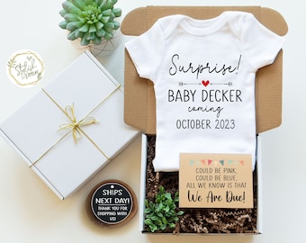 Surprise Pregnancy Announcement Onesie® Gift Box a Pregnancy Boho Baby Reveal for Parents Grandparents Family with Personalize Name Due Date
