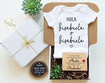 Bisabuelas Bisabuelos Pregnancy Announcement Gift Box Baby Reveal Onesie® a Spanish Anuncio de Embarazo para Bisabuela Bisabuelo Abuelitos