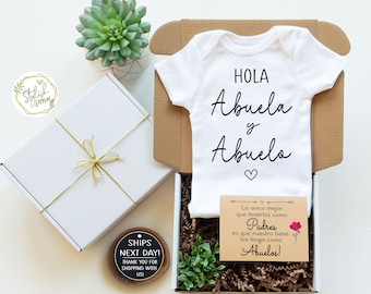 Pregnancy Announcement Baby Reveal Onesie® for Abuela Abuelo Padres in a Gift Box a Spanish Anuncio de Embarazo para Abuelitos Abuelas