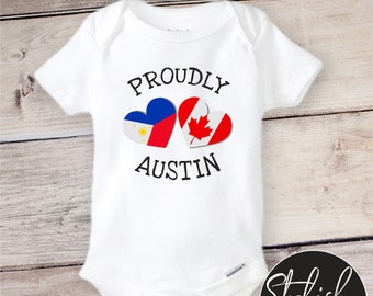 Custom Name Country Pride Baby Onesie®, Ethnicity Heart Flags Kids Personalized Raglan Shirt, Proud International Countries Nationality Flag