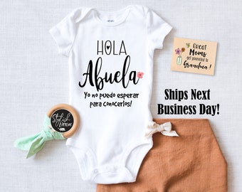 Hola Abuela Spanish Baby Onesie®, Promoted to Grandma, Español Pregnancy Announcement, Surprise Baby Reveal, Gift for New Grandma Abuelita