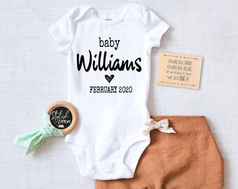 Pregnancy Announcement Hipster Baby Onesie®, Surprise BOHO Baby Reveal, Coming Soon Newborn Bodysuit, Personalize Name, Custom Due Date