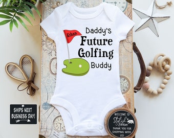 Daddy's Future Golfing Buddy Custom Baby Onesie®, Cute Golf Personalized Name Baby Onesie®, Custom Name Golf Outfit Baby Boy Girl Onesie®