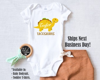 Personalized Name Dinosaur Funny Baby Onesies®, Taco Saurus Food Newborn Onesie®, Hipster Kids Shirts, Baby Shower Gift, Kids Birthday Gift