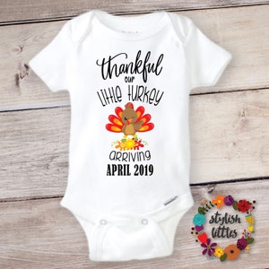 Personalized Thanksgiving Pregnancy Announcement Onesie ® a Customized Turkey themed Baby Reveal to Parents Grandparents Aunts Uncles Family