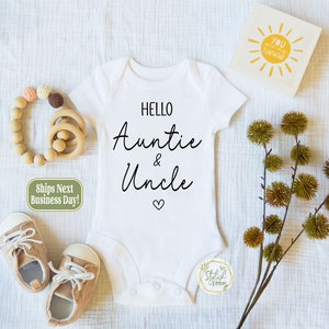 Pregnancy Announcement Baby Onesie® for Sister Brother Auntie Uncle a Boho Baby Reveal Keepsake Onesie® simple modern design in a Gift Box