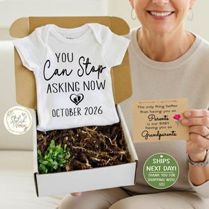 Personalize Funny Pregnancy Baby Announcement Onesie® Gift Box for Grandma Grandpa Grandparents Auntie Uncle a Baby Announcement Reveal Gift