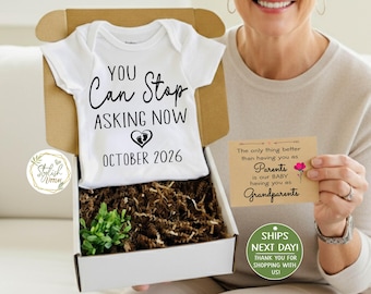 Personalize Funny Pregnancy Baby Announcement Onesie® Gift Box for Grandma Grandpa Grandparents Auntie Uncle a Baby Announcement Reveal Gift