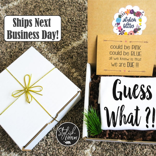 Baby Pregnancy Announcement Onesie® Guess What Baby Reveal Onesie to Family Friends Parents Grandparents Sister in a Gift Box, Cute Onesie