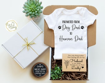 Promoted Dog Dad to Human Dad Pregnancy Announcement Baby Onesie® for Husband Hubby Dad Father a Baby Reveal Keepsake Bodysuit in a Gift Box