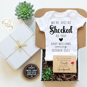 Funny Shocked As You Baby Announcement Onesie® in a GIFT BOX a Personalized Name Pregnancy Reveal for Parents New Grandparents Auntie Uncle
