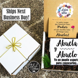 Spanish Pregnancy Announcement Onesie ® a Baby Reveal to Parents Grandparents Abuelos Grandma Grandpa Abuela y Abuelo in a Gift Box