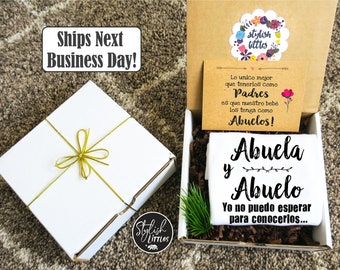 Spanish Pregnancy Announcement Onesie ® a Baby Reveal to Parents Grandparents Abuelos Grandma Grandpa Abuela y Abuelo in a Gift Box