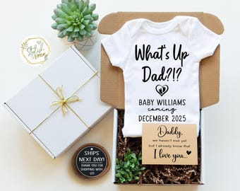 What's Up Dad Funny Pregnancy Announcement Baby Onesie® GIFTBOX a Custom Name Pregnancy Reveal for Husband New Dad Papa Grandparents Auntie