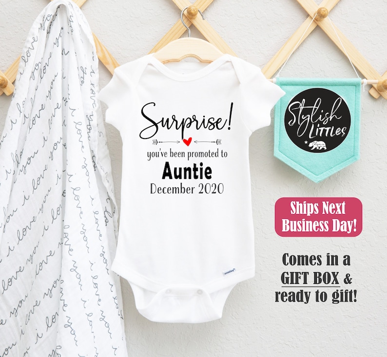Promoted to Auntie Surprise Baby Onesie® in a GIFT BOX Baby Etsy