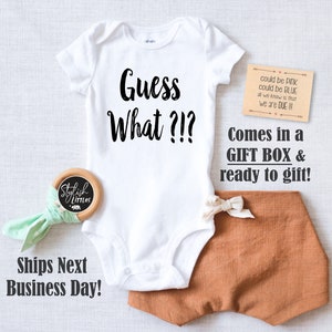 Baby Pregnancy Announcement Onesie® Guess What Baby Reveal Onesie to Family Friends Parents Grandparents Sister in a Gift Box, Cute Onesie image 2