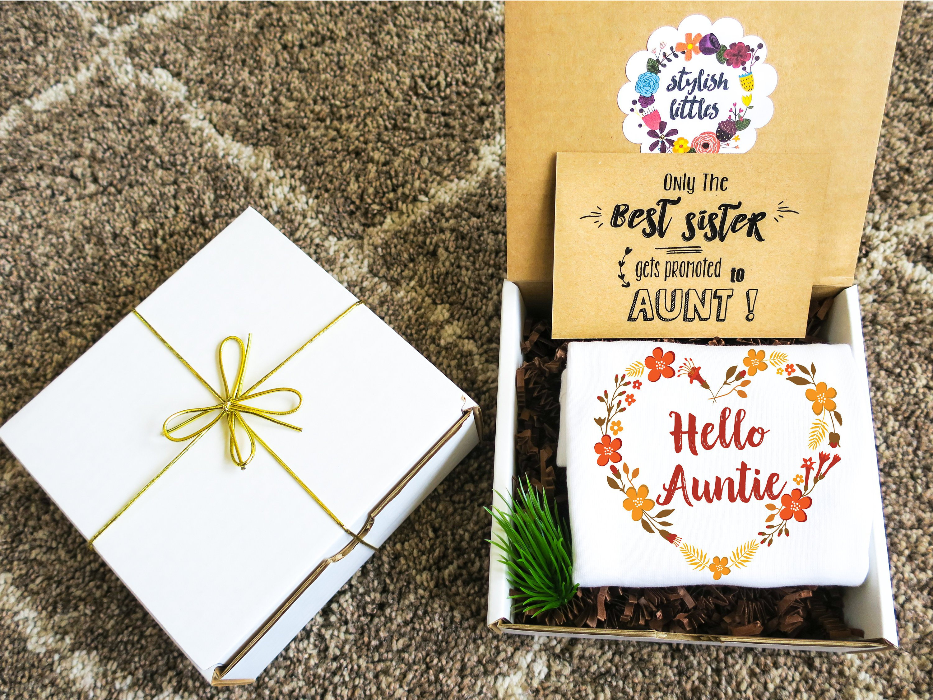 Baby Announcement Onesie® Gift Box a Heart and Flowers Themed Etsy