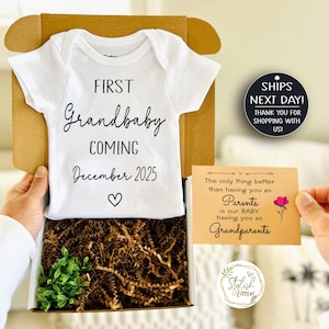 First Grandbaby GIFT BOX Baby Announcement Onesie® Bodysuit a Personalize Pregnancy Reveal gift for Parents New Grandparents Grandma Grandpa