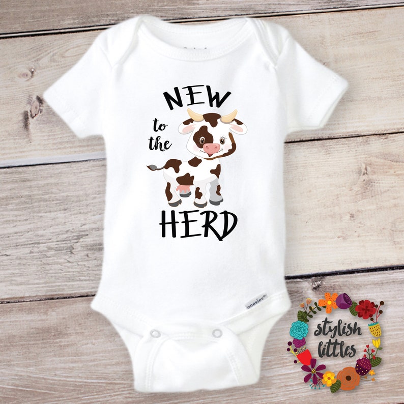 Funny Onesies Hipster Baby Funny Baby Onesie \u00ae New To The Herd Cute Farm Animal Cow Baby Onesie Country Baby Kids Shirt Baby Shower Gift