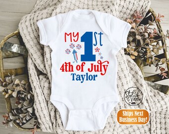 Personalized 1st 4th of July Baby Onesies®, First July 4th Independence Day Onesie®, Baby Boy Girl Outfit, Fireworks Baby Onesie®