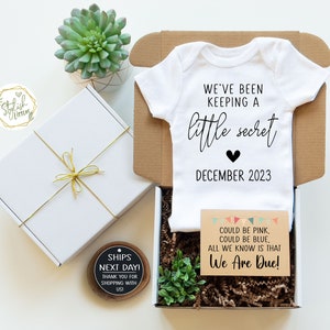 Little Secret GIFT BOX Miracle Baby Announcement Bodysuit a Personalize Pregnancy Reveal for Parents New Grandparents Auntie Uncle