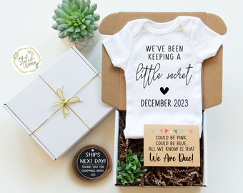 Little Secret GIFT BOX Miracle Baby Announcement Bodysuit a Personalize Pregnancy Reveal for Parents New Grandparents Auntie Uncle