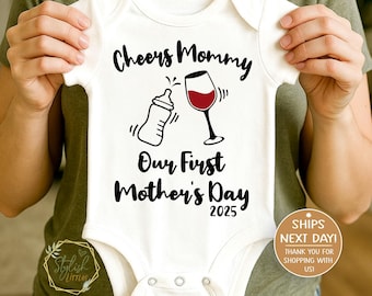 First 1st Mother's Day Baby Onesies®, Cheers Mommy Baby Onesie®, Milk Bottle and Wine Baby Onesie®, Hipster Baby Kids Shirt, Gift for Mommy