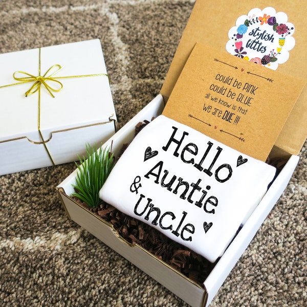Pregnancy Announcement Baby Reveal Onesie ® to Sister Tia Aunt Auntie Uncle Tio Brother in a Gift Box