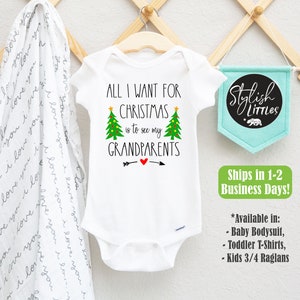 Grandparents Christmas Trees Baby Onesie® Kids Shirt, Holiday Xmas Gift for Grandparents Auntie Uncle Baby Onesies®, Missing Family Shirt