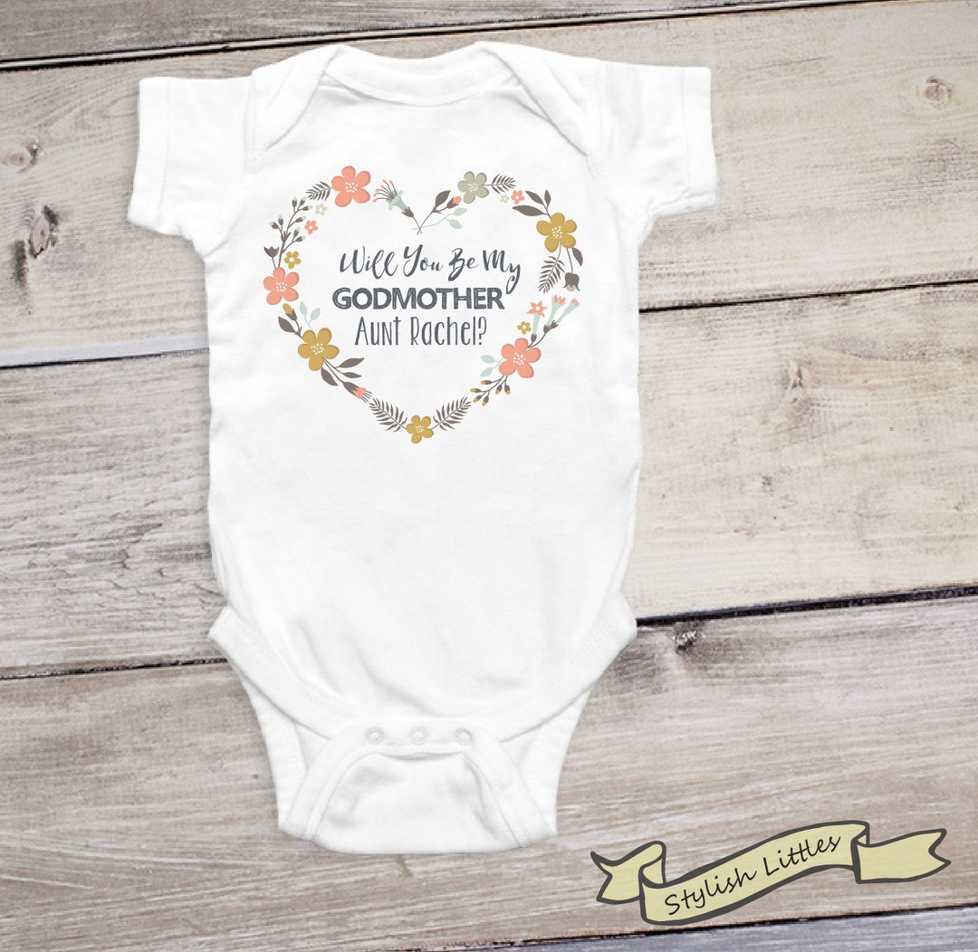 "Hi Auntie Will You Be My Godmother" Baby Bodysuit - Baptism & Madrina Gift